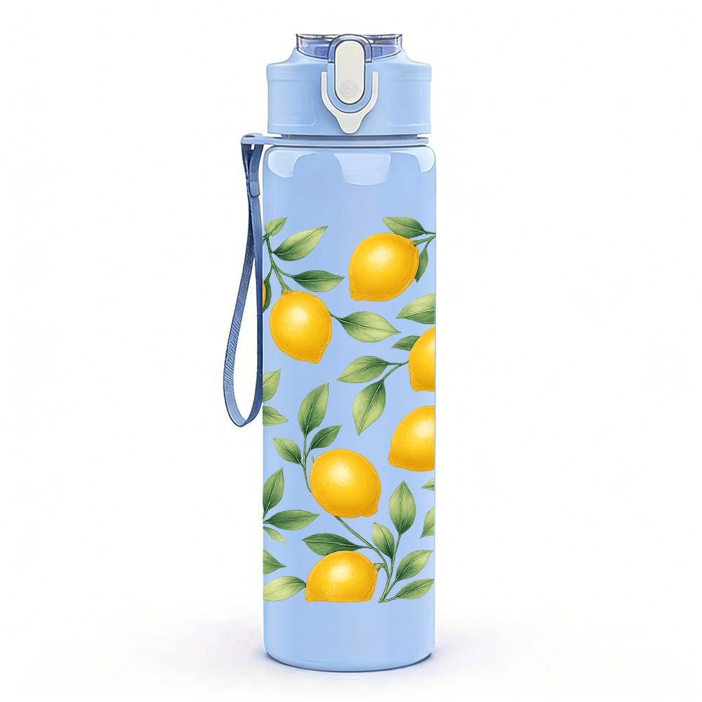 1PC Fresh Yellow Lemon Fruit Pattern Print 750ml Color Plastic Sports Water Bottle Leakproof Flip Straw Lid Suitable for Sports Office Home Use