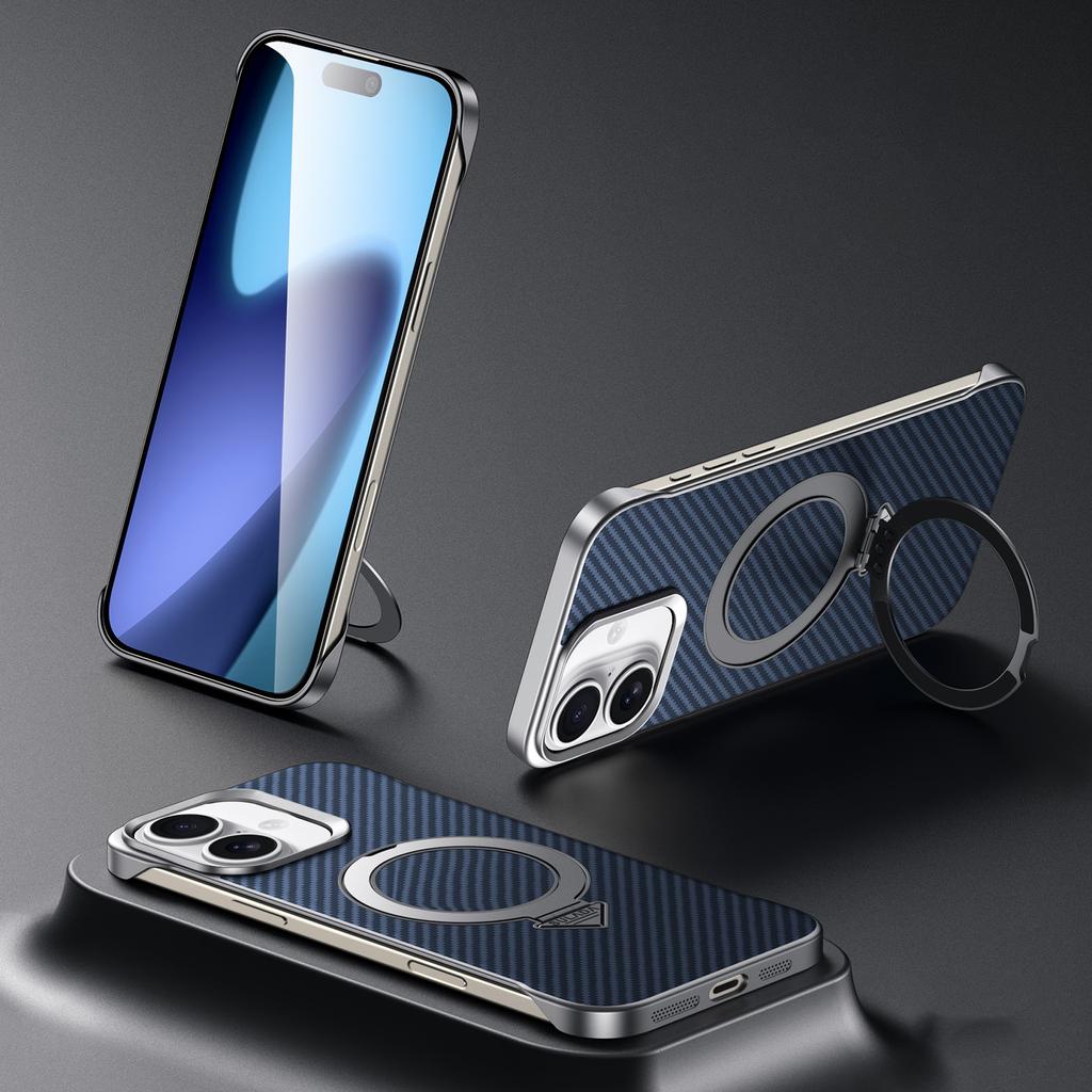 SULADA For iPhone 17 Case Compatible with MagSafe Kickstand PU+PC Phone Cover Carbon Fiber Texture