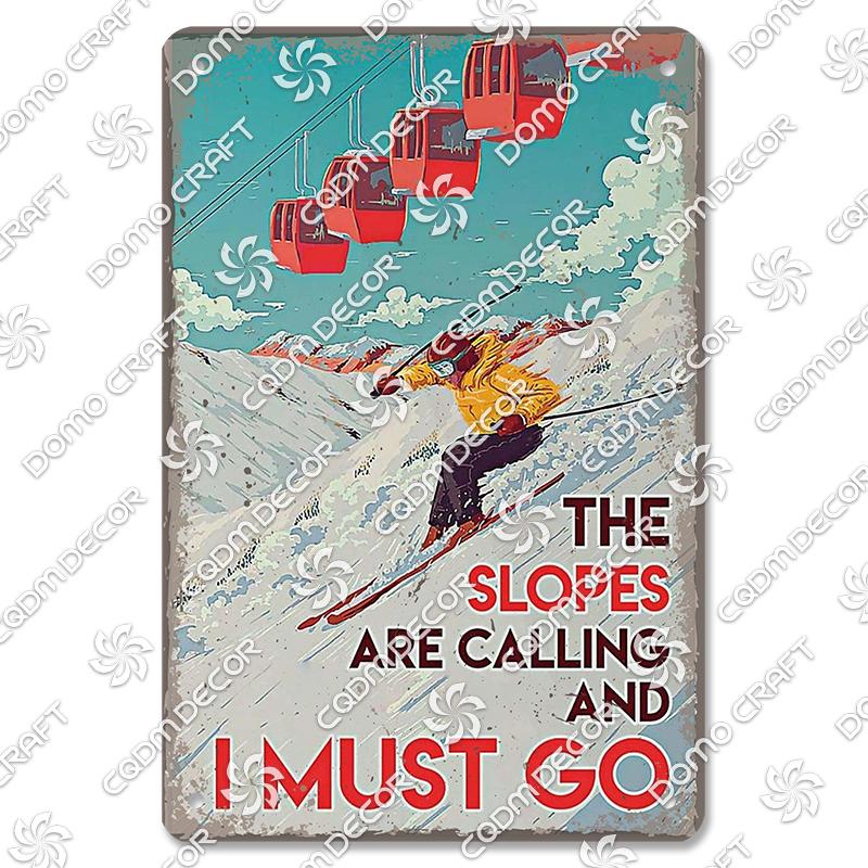 Ski Poster Metall Blechschilder Skipiste Schlitten Winter Skifahren Sport Metallplatte Vintage Wanddeko Geschäft Ski Club Wohnzimmer Zuhause