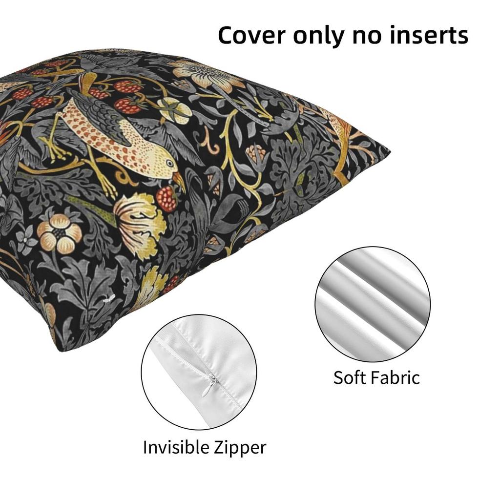 William Morris Strawberry Thief Square Pillowcase Cushion Cover Pillow Case Throw Pillow Cover for Home Sofa Living Room