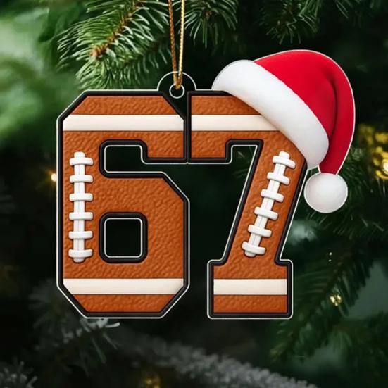 67 Sports Ornaments Novelty Six Seven Christmas Tree Ornament with Sports Ball Theme 2D Acrylic Slang Hanging Decoration for Sport Lovers Teens