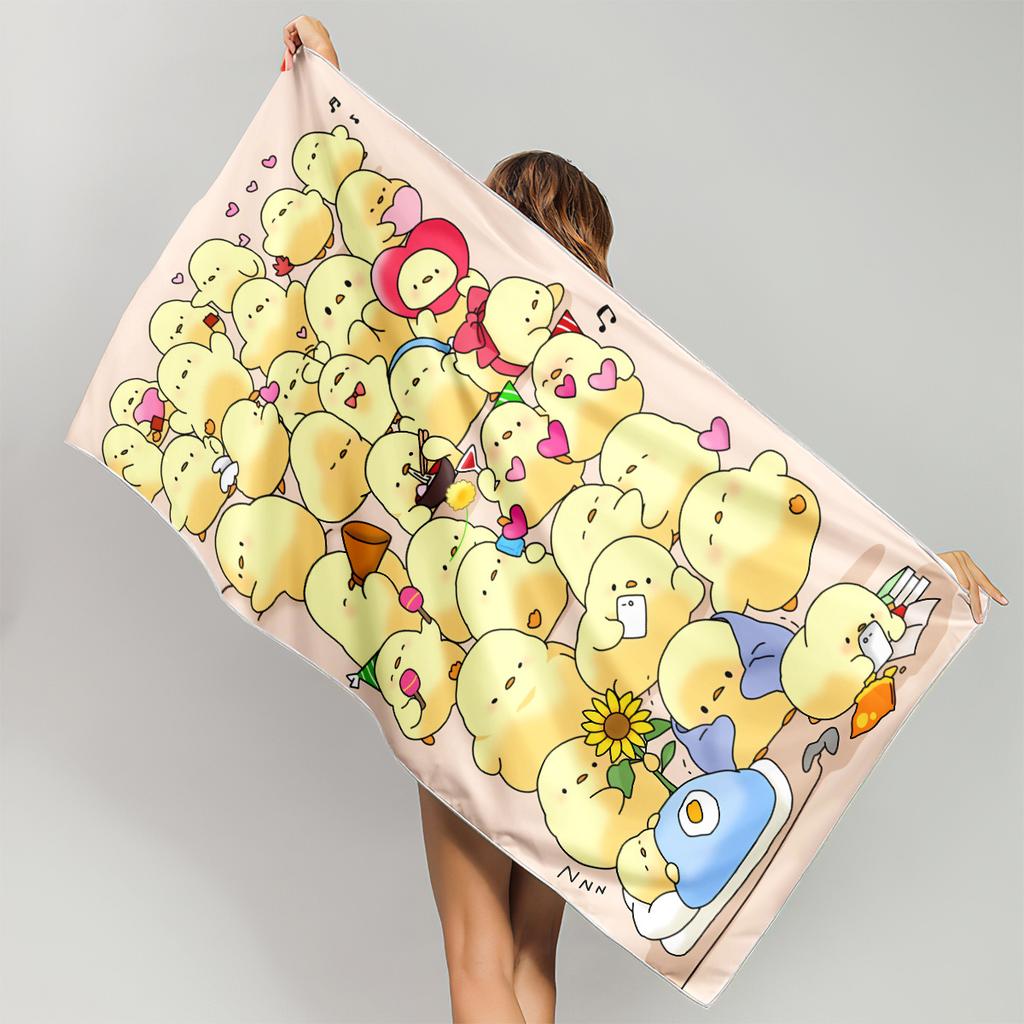 1pc Bohemian Style Duck Design Beach Towel Quick-Dry Fleece,Fade Resistant,Square Knit Fabric Ideal for Surfing,Bathing,Camping