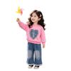 Girls' Korean Style Heart Hoodie & Jeans Two-Piece Set for Spring/Autumn