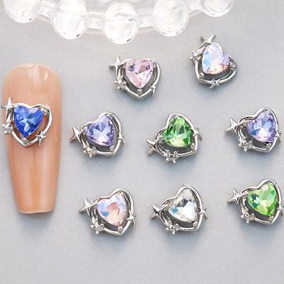 10Pcs Love Heart Nail Art Charms Luxury Diamond  Glitter Hallow Heart  Alloy Nail Gems Manicure Decor Salon