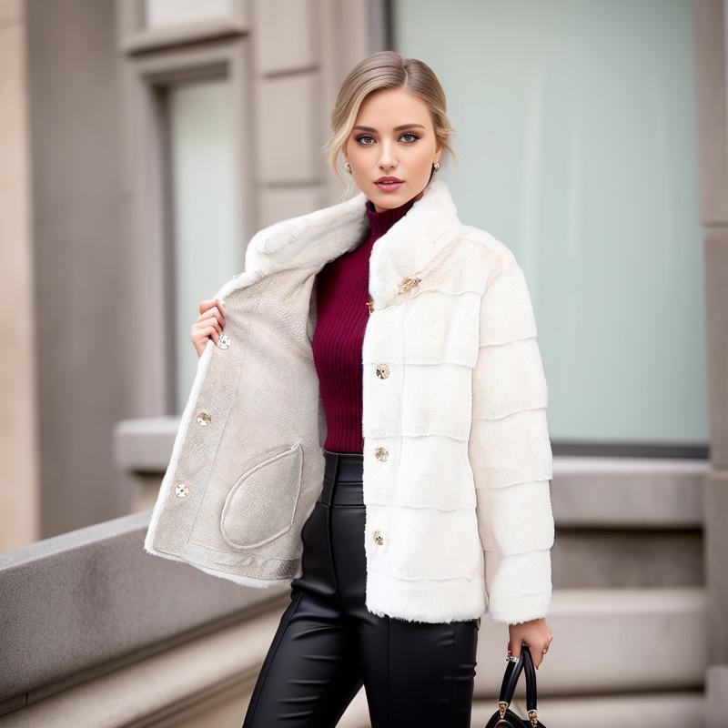 Autumn Winter Women's Fur Integrated Jacket Female Thicken High Collar Warm Danish Mink Fur Coat Top Women's Winter Jacket
