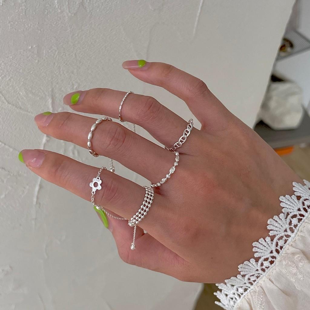 Style Eyecatching Korean Adjustable Silver Rings With Floral Patterns For Modern Women
