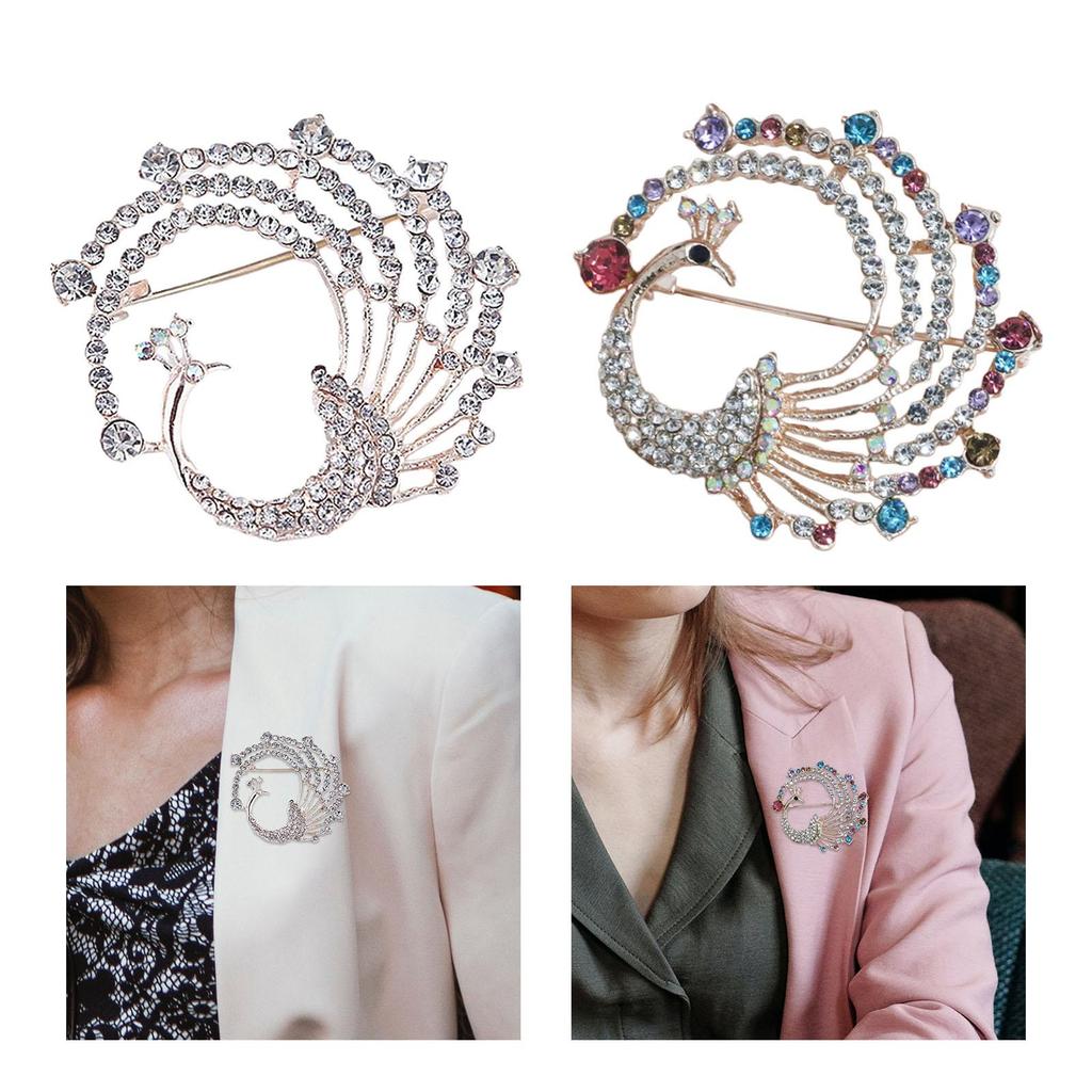Peacock Brooch Pin Jewelry Elegant Bridal Breastpin for Backpack Scarf Shirt White