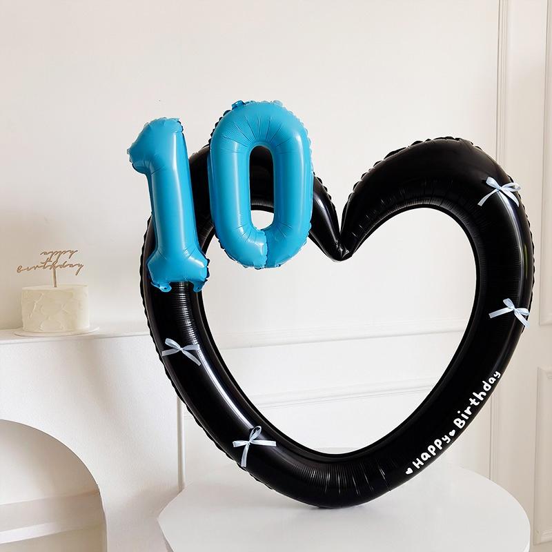 Heart Photo Frame Balloon Foil 0-9 Blue Number with Bowk Stickers for Blue Style Birthday Party Photo Props Wedding Ballon Decor