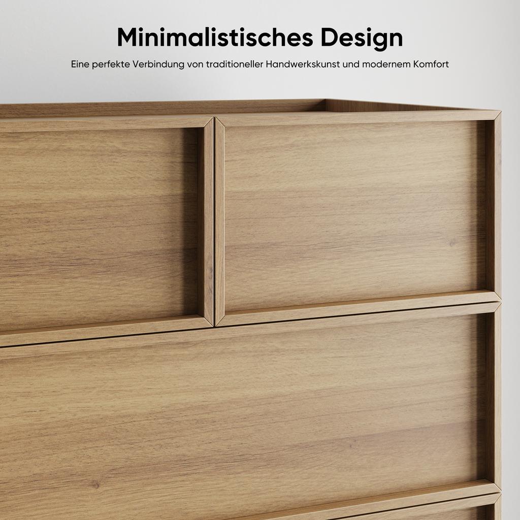 Sechs Schubladenkommode, Moderner Kleiderschrank/Schrank, Schminktisch, Geeignet für Wohnzimmer, Schlafzimmer, Flur, 80 x 48 x 127 cm, Eichenfarbe
