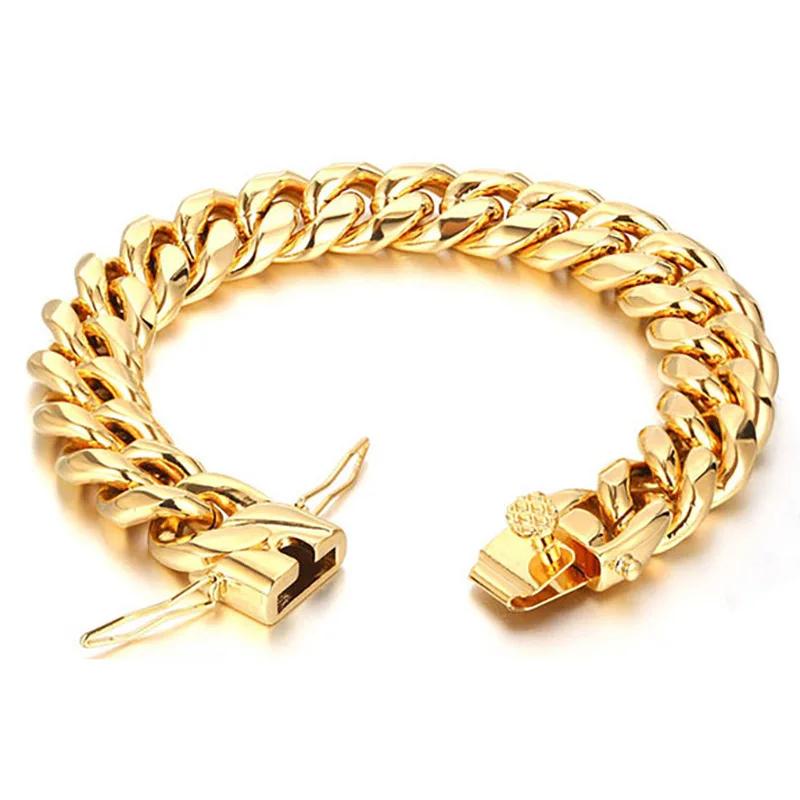 New Trendy Cuban Chain Men Bracelet Classic Stainless Steel Chain Wristband Chain Bracelet for Men Women Punk Jewelry Gift 6mm&21cm золотистый
