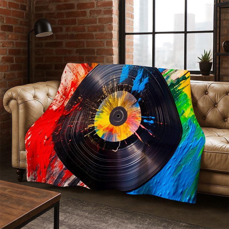 Retro Vinyl Record Music DJ Tape Flannel Blanket Soft Warm Blanket Throw Blanket for Bedroom Living Room Bed Travel Picnic Gift