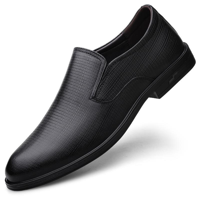Men's Shoes Embossed Men's First Layer Cowhide Business Dress Leather Shoes Round Head Casual Shoes Spring Foot Lazy Shoes