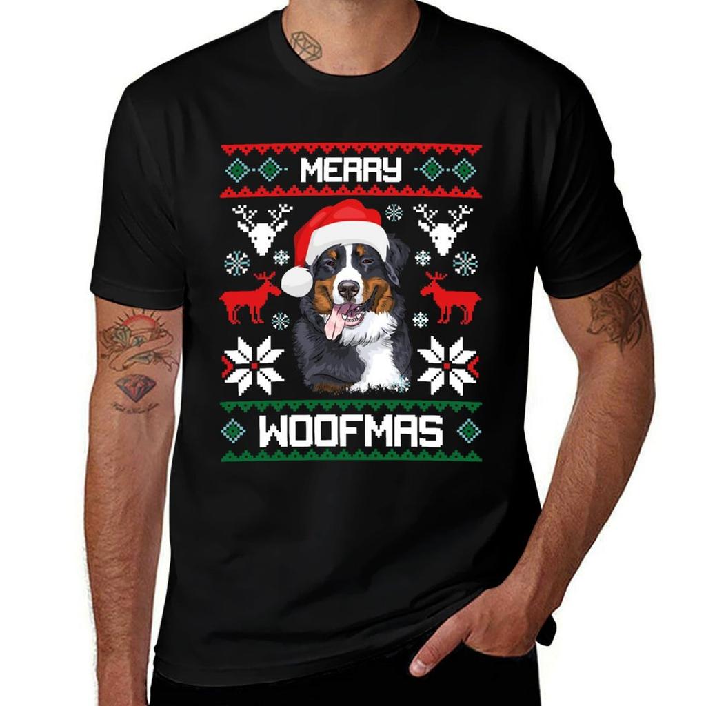 Bernese Mountain Dog Merry Woofmas Christmas Gift Tshirt Plus Size Nonshrink Tshirt