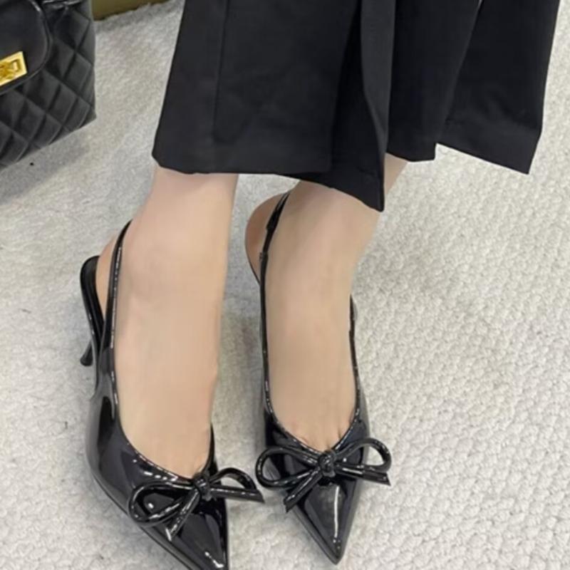 Fashion Women Sandals New Bow Slingbacks High Heels Sandals Women Sexy Pointed Toe Patent Leather Elegant High Heels Shoes for Women