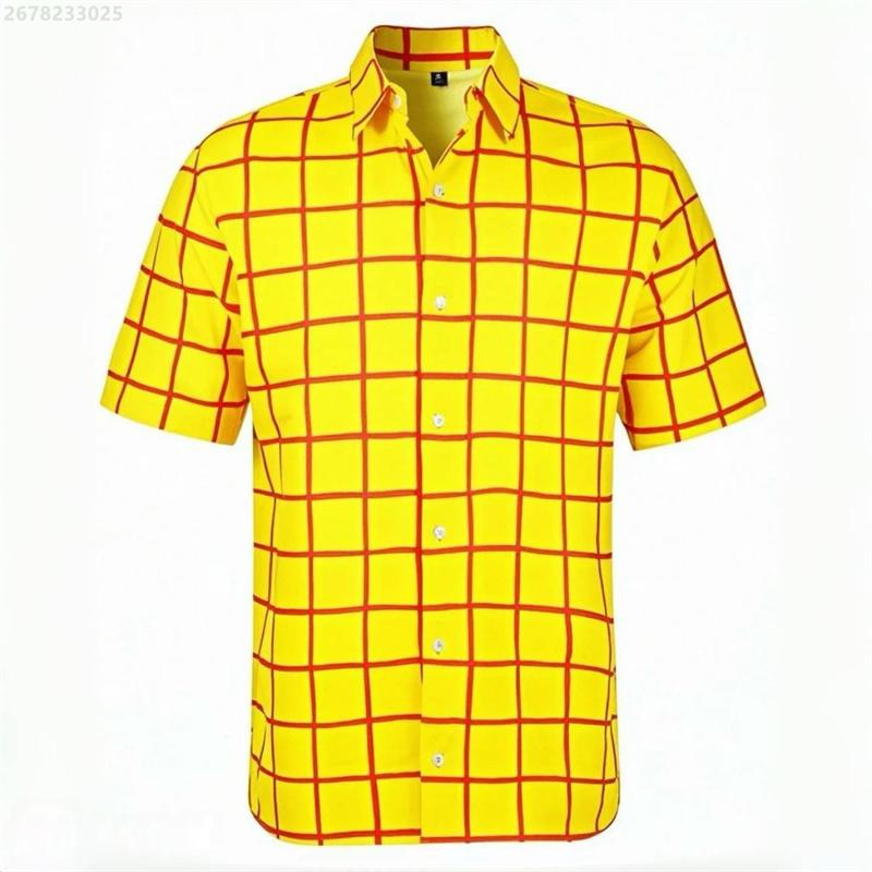 Men's shirt short-sleeved shirt Hawaiian style red and blue plaid lapel casual breathable non-iron vacation street wear XS-6XL