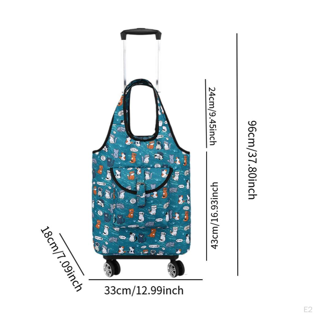Foldable Shopping Cart Grocery Trolley Bag Rolling Tote Hand Pulled for Street