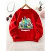 Girls' Round Neck Sweatshirt with New York City Cartoon Print, Long Sleeve Top for Weekend Outings and Camping Wear