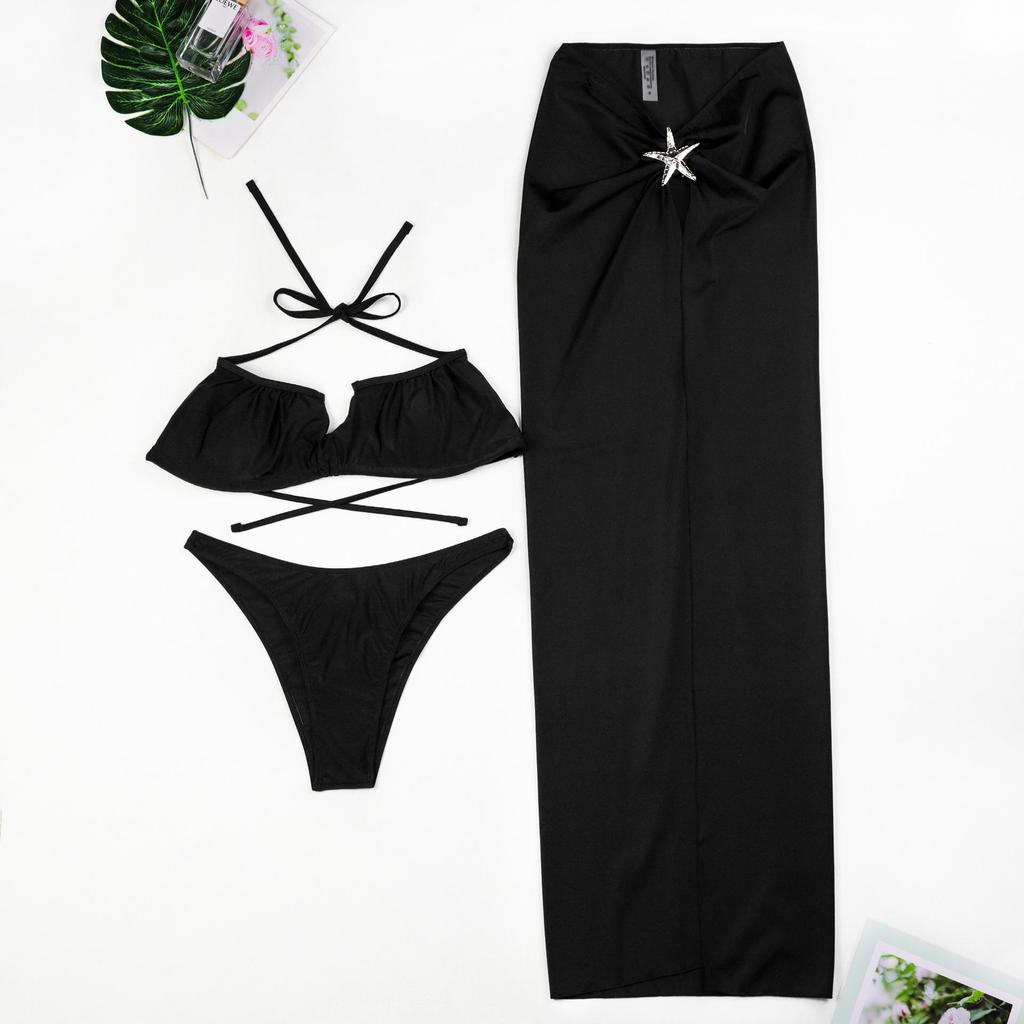 2025 Sjöstjärna Bikini Tredelad Set: Europeisk-amerikansk stil med slits midikjol