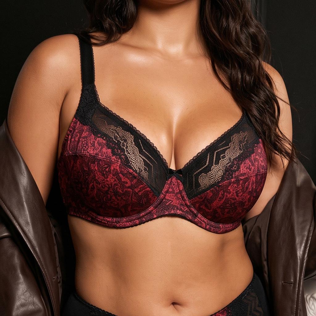 Women Plus Size Floral Print Bra With Wired Sexy Lace Breathable Underwear Full Cup 85C-110D