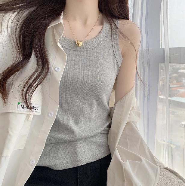 Women's Brushed Camisole Vest with Chest Pad - Warm Korean Autumn/Winter Base Layer