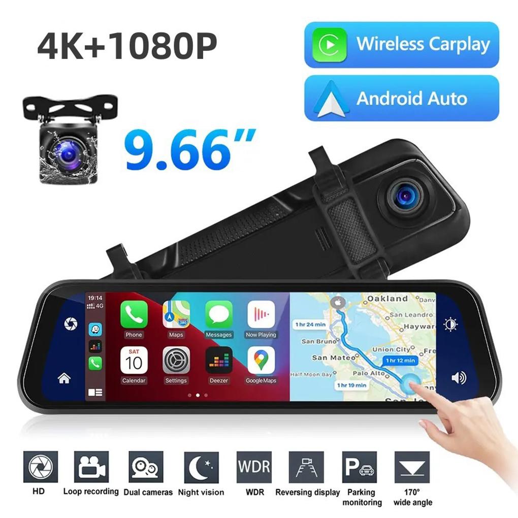 Mirror Dash Cam Dash Cam 9.66 Inch Rear View Mirror 1080P Front And Rear View Dual Cameras Durable