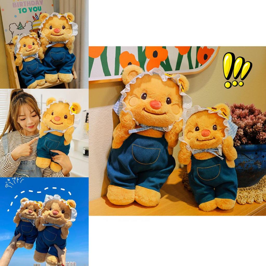 Adorable Yellow Denim Bear Plush Toy Cuddly Doll For Birthdays And Gifts