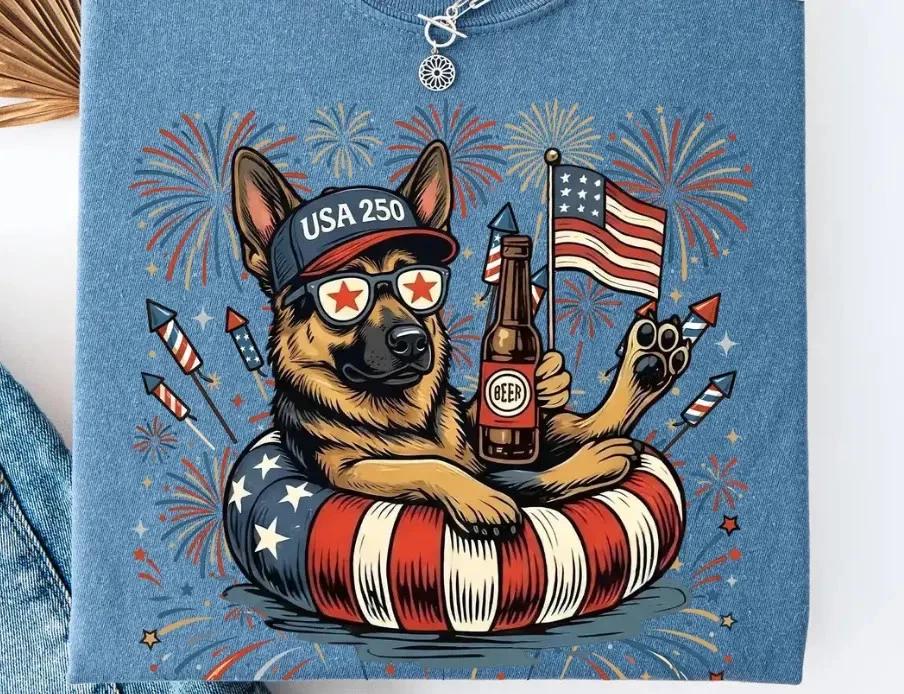Patriotic Dog T- Shirt USA Flag 4th of July Dog Lover Gift Tee 2XL