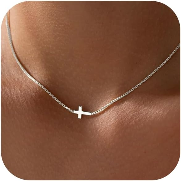 14K Real Gold Silver Plated Stainless Steel Dainty Cross Pendant Choker Simple Trendy Faith Jewelry Religious Minimalist Gifts серебряный