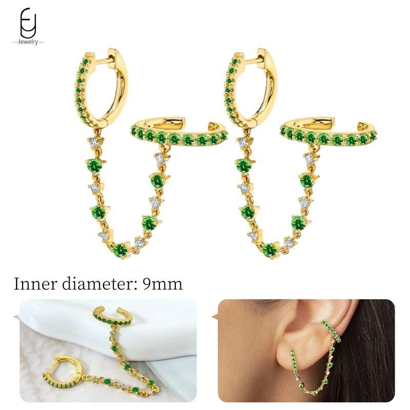 925 Silbernadel Grüne Zirkon Gold Ohrringe Herz Creolen für Damen Zarte Steckerohrringe Luxuriöser Schmuck Geschenke