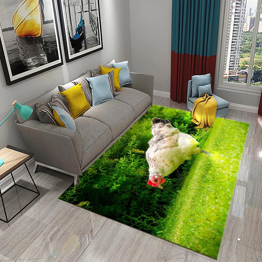 3D Kawaii Niedlicher Hühnermuster-Druckteppich für Küche Wohnzimmer Schlafzimmer Rutschfest Saugfähig King Size Teppich für Heimdekor