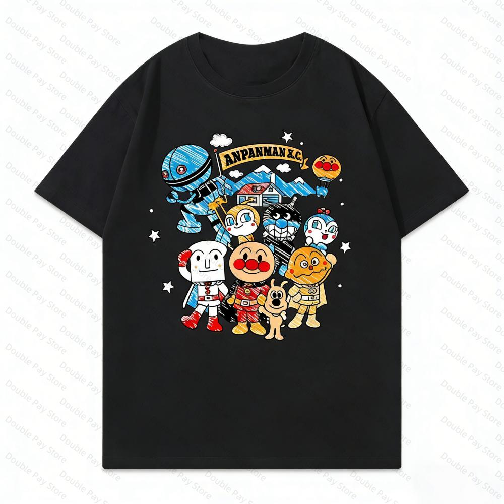 Vintage AAnpanman Friends Print T Shirt Harajuku Streetwear Funny Cartoon Crewneck Tops for Mens YK2 Shirts Woman tshirts