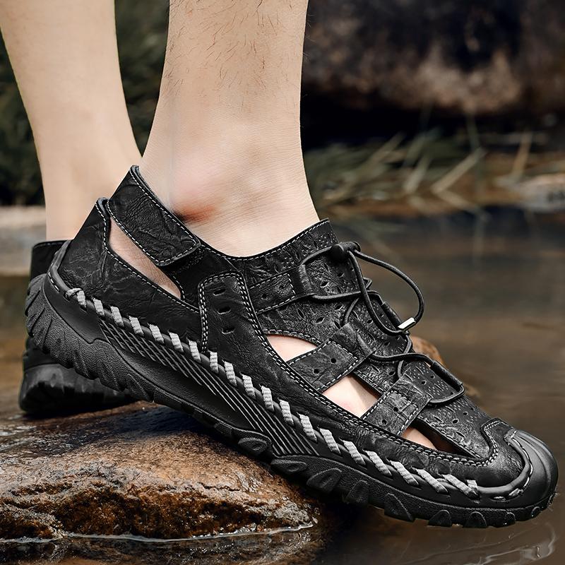 Men's Sport Leather Sandals Outdoor Hiking Closed Toe Water Sandals