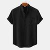Camicia Estiva da Uomo Collo Alto Monopetto Taschino sul Petto Tinta Unita Cardigan Largo Maniche Corte Morbida Traspirante Casual Media Lunghezza Business