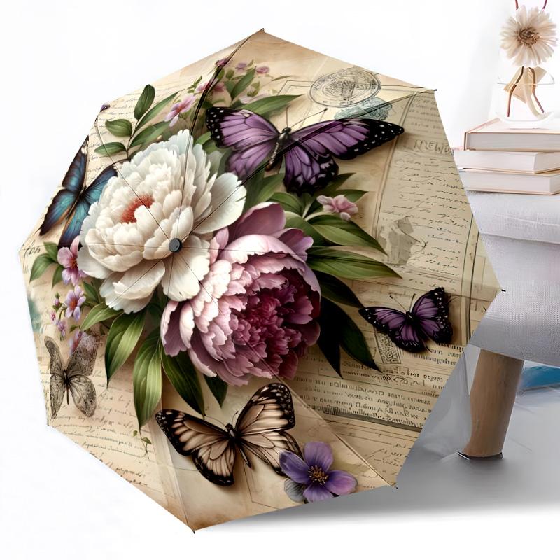 1pc Purple Butterfly Garden Automatic Umbrella with 8 Rib Sturdy Construction All Season Women's Umbrella for Travel Fashion Lovers Birthday Y10