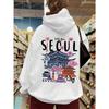 Seoul Smukke Landskaber Print Kvinder Varme Behagelige Hættetrøjer Enkle Street Pullover Vintertøj Kvinder Streetwear Kvinder