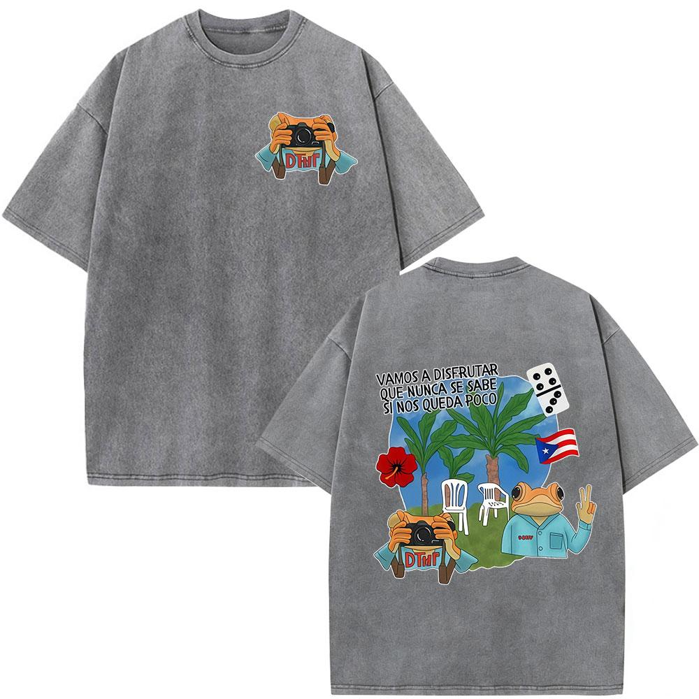 Washed Vintage Rapper Bad Bunny Tshirt Debi Tirar Mas Fotos DTMF World Tour T Shirts Men Women Fashion Hip Hop ONeck Tshirts