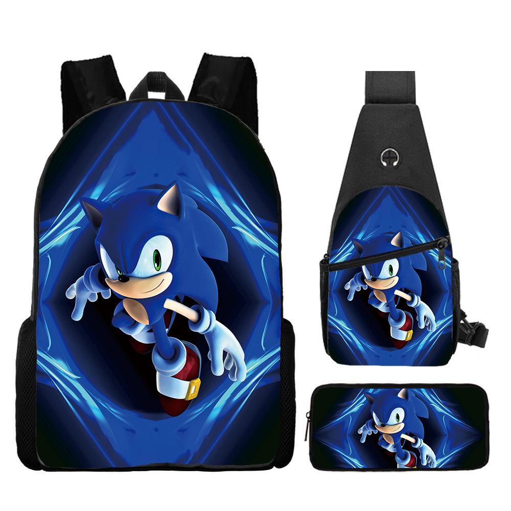 Backpack, Primary School Student Animation Schoolbag, Cartoon Backpack, Satchel, Pencil Bag, Three-Piece Set.