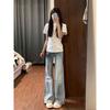 Light Blue Plush High-Waisted Micro-Flare Jeans for Women - 2025 Spring/Autumn Loose Fit Floor-Length Bell Bottoms
