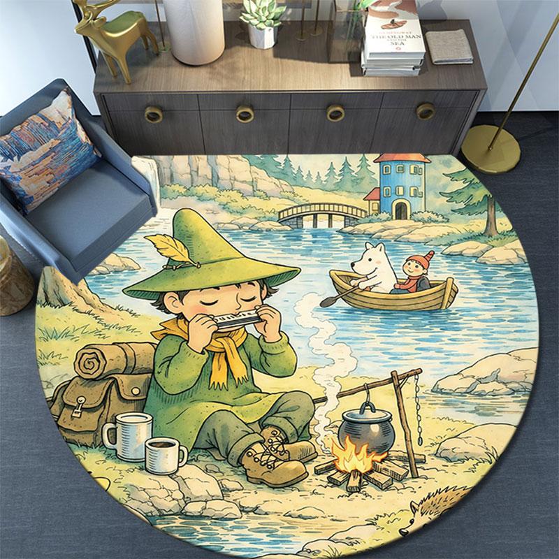 Moomin,Round Area Rug,Carpet Rug for Living Room Bedroom Sofa Playroom Decor,Non-slip Floor Mat