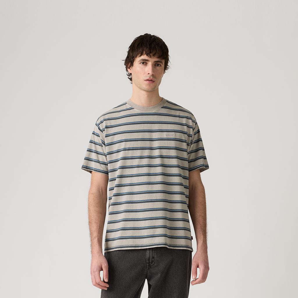 Levis American Vintage Short Sleeve Striped Logo Drop Shoulder Pullover T-Shirt Men T-Shirts Gray A0637-0199