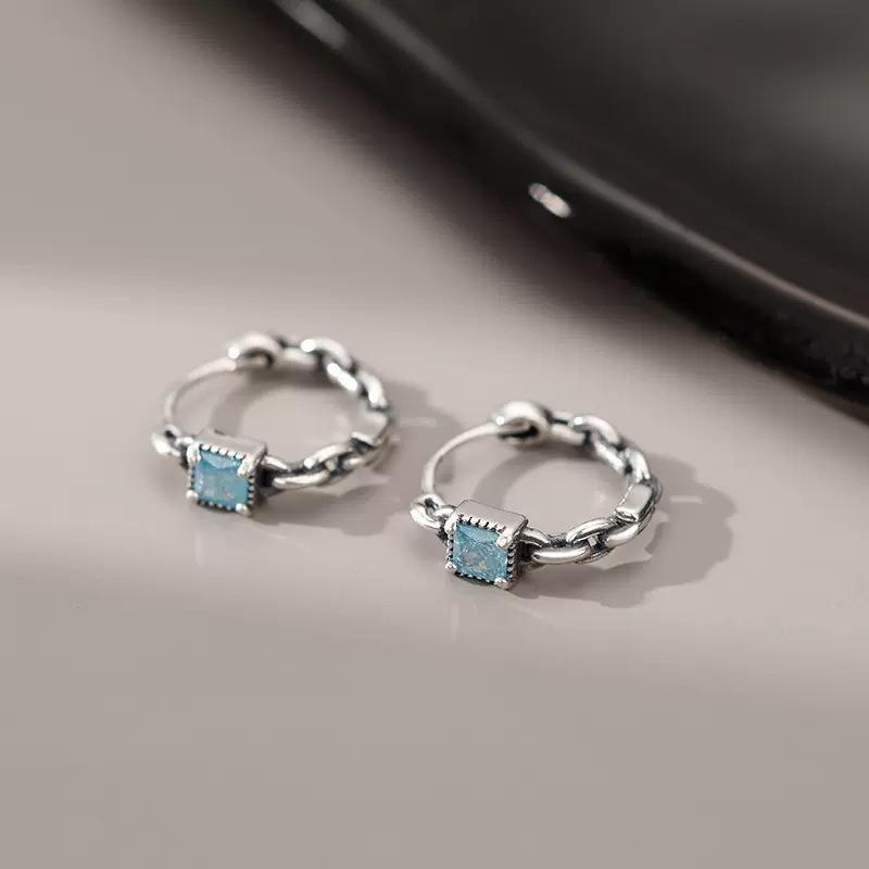 Fangtang Earrings Blue Diamond Chain Vintage Earrings
