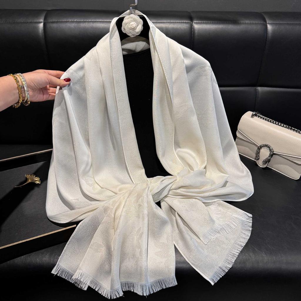 Summer solid color long scarf simulation silk scarf five-pointed star jacquard sunscreen silk scarf beach scarf shawl outside travel women