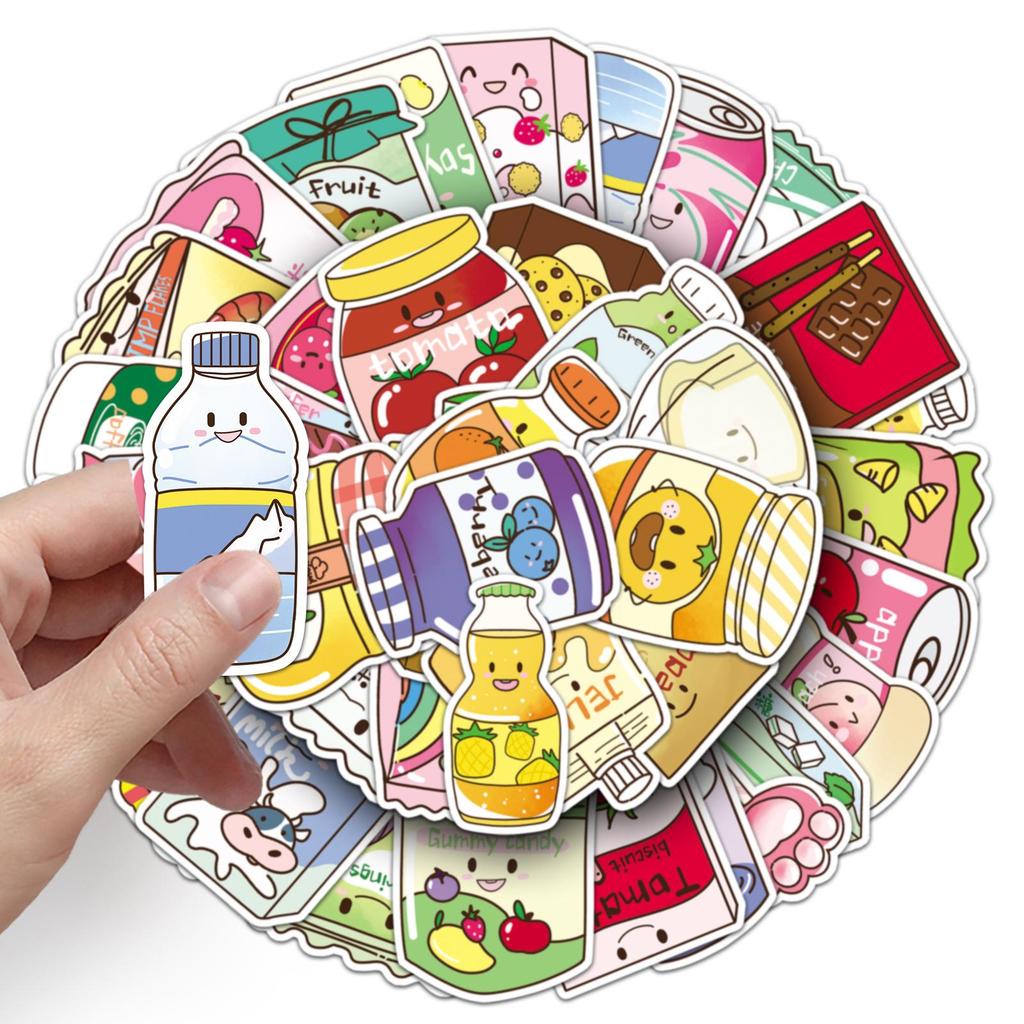 50 Cute Hand-drawn Snack Stickers for Water Bottles & Phone Cases
