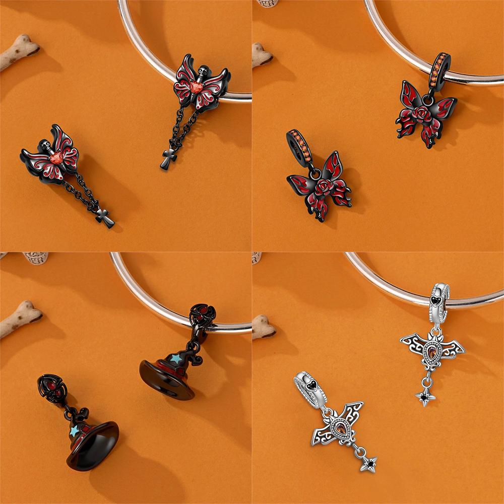 Original Black Butterfly Pendant Copper Skull Glowing Pumpkin Red Ghost Hat Beads Fit Bracelet Women Jewelry Fine Gift Diy