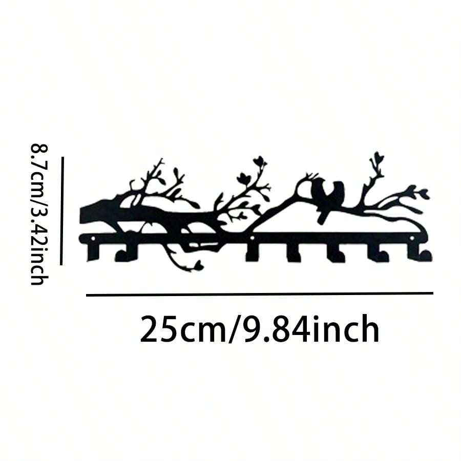 Modern Bird Branch Key Holder Black Metal Wall Hook Easy Install Entryway Decor