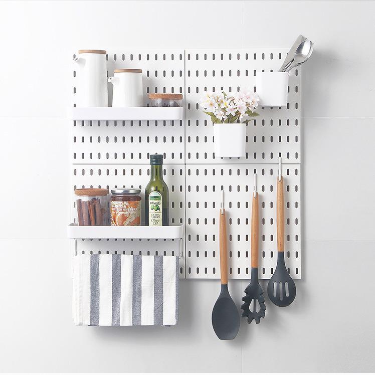 Nail-Free Self-Adhesive Pegboard: Extra-Large Storage Shelf with No-Drill Hooks for Kitchen or Bathroom Walls