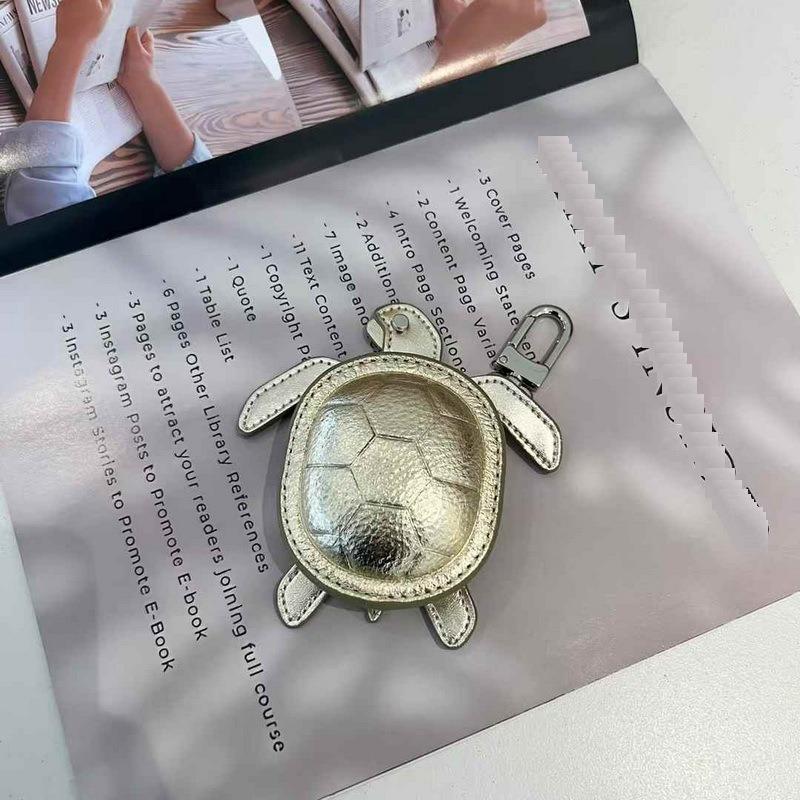 2025 New Leather Pendant Head Layer Leather Mini Earphone Bag Turtle Pendant Wallet Cross Border