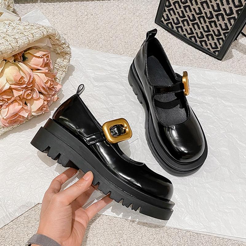 

Модные AIYUQI 2025 Новые женские туфли Мэри Джейн на толстой подошве, туфли без ремешка, женские лоферы больших размеров, женская обувь Лолиты 43 чёрный
