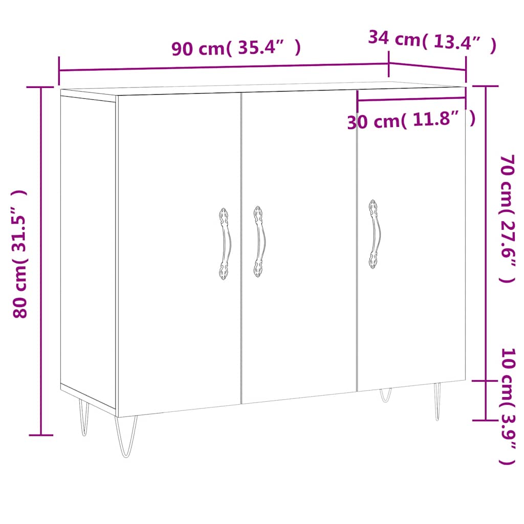 Sideboard Smoked Oak 90x34x80 Cm Wood Based Panel