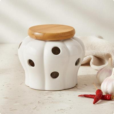 Countertop Garlic Storage Large Capacity and Ginger Container Keeps Produce Fresh Ceramic